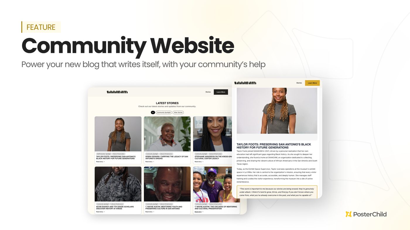 Capacity Accelerator — Community Website feature, a blog of community stories that writes itself